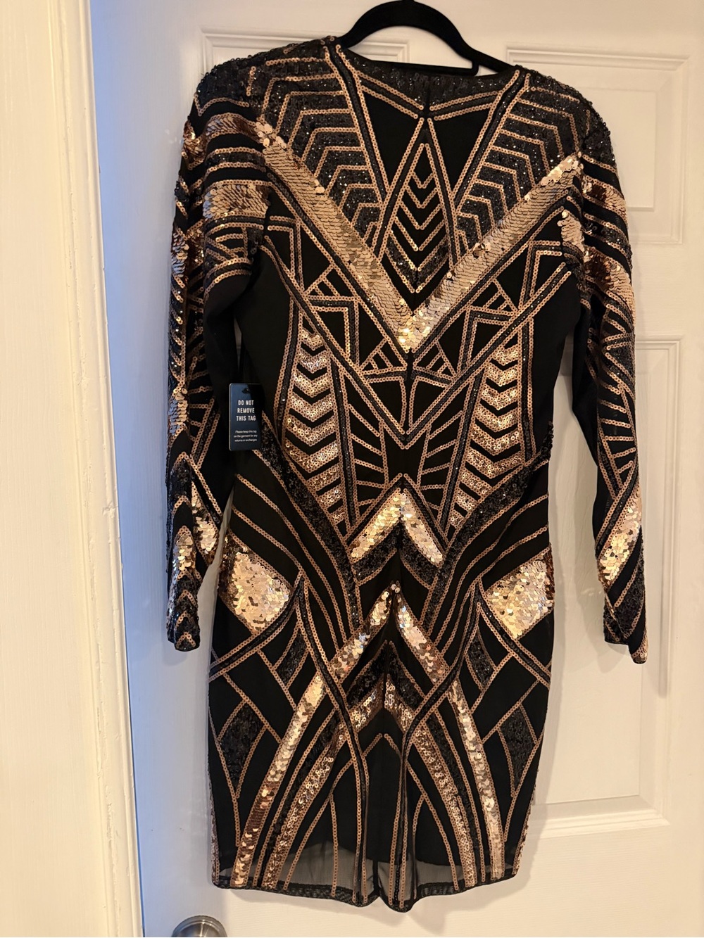 Express Black and Rose Gold Sequin Long-Sleeve Bodycon Dress